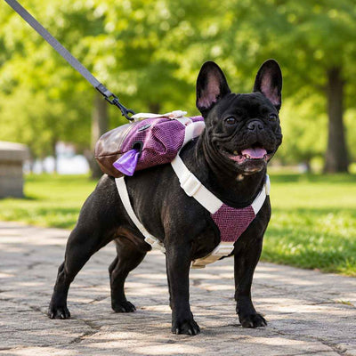 Paws in Awe Frenchie Adventure Backpack Harness for Daily Walks - Carry Poop Bags, Treats & Keys Without Neck Pulling
