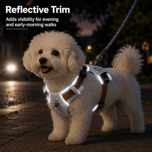 Paws in Awe Vintage Denim No-Pull Dog Harness &5 ft Rope Leash Set - Soft Adjustable Vest for Everyday Walks, Better Control & Low-Light Visibility