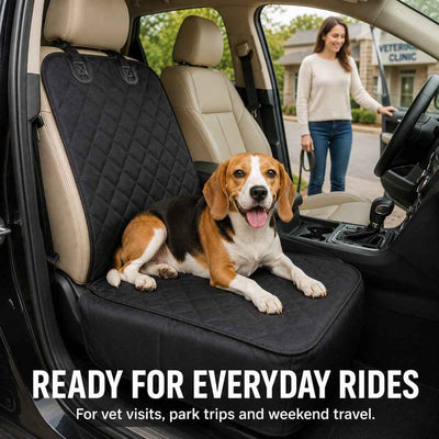Paws in Awe Front Seat Pet Car Seat Cover with Seat Belt Tether - Passenger Seat Protector