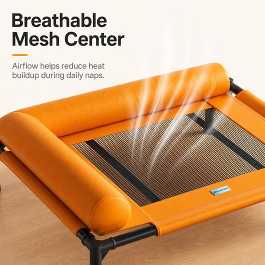 Komavic Elevated Dog Cot for All-Season Indoor Naps - Breathable Raised Pet Bed with Soft Bolsters for Cooler Rest & Easy Cleaning