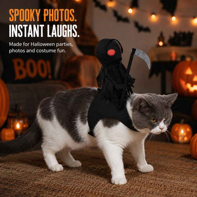 Paws in Awe Grim Reaper Rider Pet Costume – Adjustable 3D Halloween Outfit for Trick-or-Treat, Parties & Photos