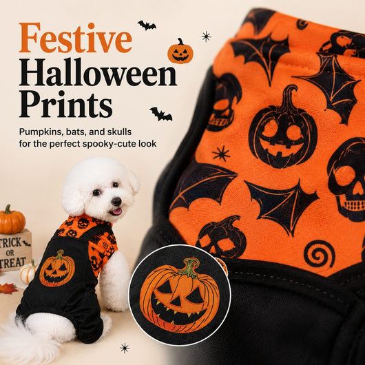 Komavic Halloween Dog Jumpsuit for Parties & Photos - Soft Pumpkin Pet Costume