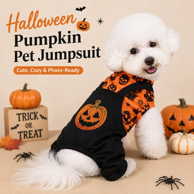 Komavic Halloween Dog Jumpsuit for Parties & Photos - Soft Pumpkin Pet Costume