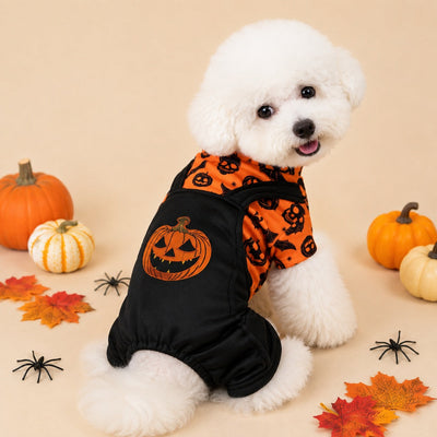 Komavic Halloween Dog Jumpsuit for Parties & Photos - Soft Pumpkin Pet Costume
