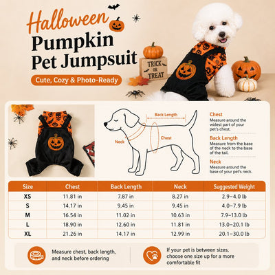 Komavic Halloween Dog Jumpsuit for Parties & Photos - Soft Pumpkin Pet Costume