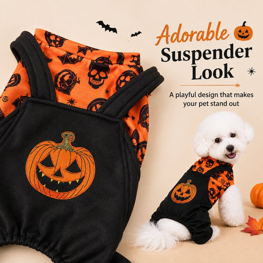 Komavic Halloween Dog Jumpsuit for Parties & Photos - Soft Pumpkin Pet Costume