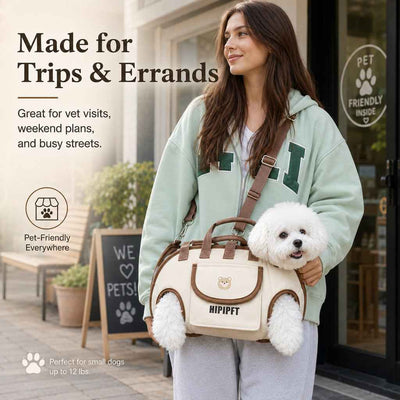 Paws in Awe Hands-Free Small Dog Carrier Bag – Supportive Legs-Out Crossbody Carrier for Walks, Errands & Vet Visits