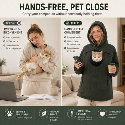 Paws in Awe Hands-Free Pet Carrier Hoodie – Cozy Front Pouch for Cats & Small Dogs at Home & Everyday Outings