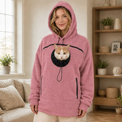 Pet Carrier Hoodie for Women, Cat Mum Fleece Hoodie, Small Dog &amp; Cat Pouch Sweatshirt, Cosy Winter Pet Lover Gift