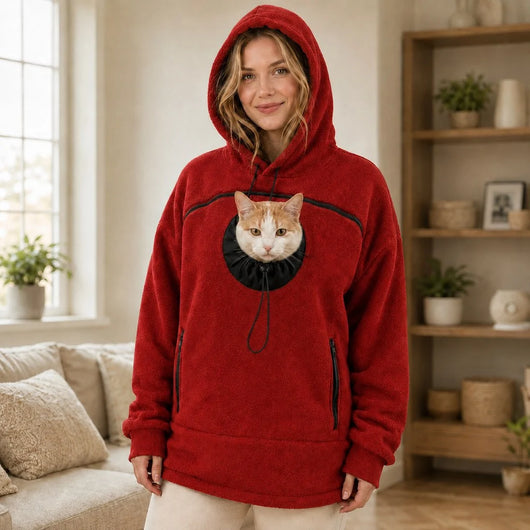 Pet Carrier Hoodie for Women, Cat Mum Fleece Hoodie, Small Dog &amp; Cat Pouch Sweatshirt, Cosy Winter Pet Lover Gift