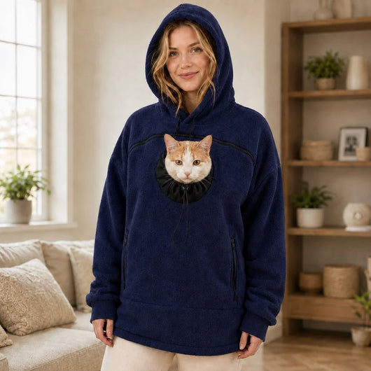 Pet Carrier Hoodie for Women, Cat Mum Fleece Hoodie, Small Dog &amp; Cat Pouch Sweatshirt, Cosy Winter Pet Lover Gift