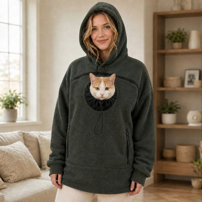 Pet Carrier Hoodie for Women, Cat Mum Fleece Hoodie, Small Dog &amp; Cat Pouch Sweatshirt, Cosy Winter Pet Lover Gift