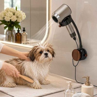 Paws in Awe Hands-Free Pet Grooming Hair Dryer Holder for At-Home Bath Time - Repositionable Suction Mount with 360 Flexible Arm