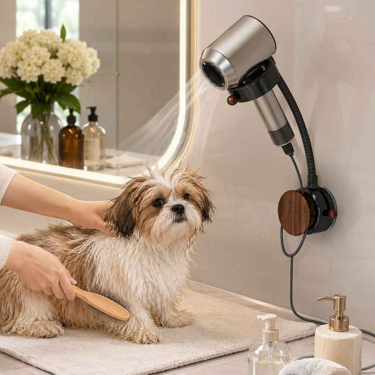 Paws in Awe Hands-Free Pet Grooming Hair Dryer Holder for At-Home Bath Time - Repositionable Suction Mount with 360 Flexible Arm