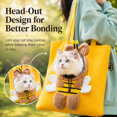 Paws in Awe Head-Out Cat Carrier Tote for Walks & Vet Visits - Lightweight Canvas Pet Bag for Cats & Small Dogs