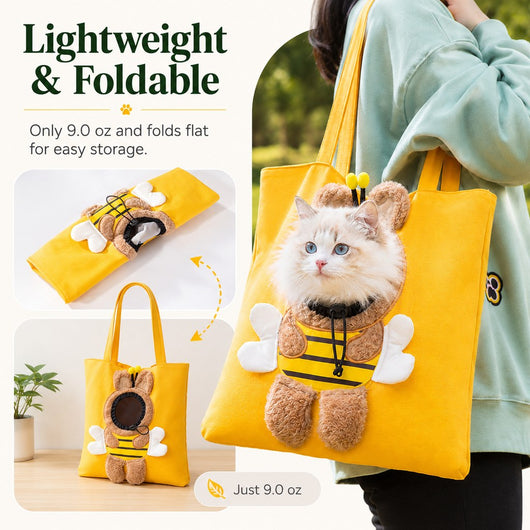 Head-Out Cat Carrier Tote with Safety Leash & Drawstring Opening