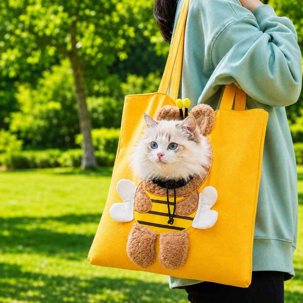 Paws in Awe Head-Out Cat Carrier Tote for Walks & Vet Visits - Lightweight Canvas Pet Bag for Cats & Small Dogs
