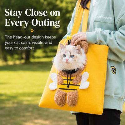 Paws in Awe Head-Out Cat Carrier Tote for Walks & Vet Visits - Lightweight Canvas Pet Bag for Cats & Small Dogs