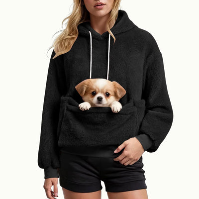 Plush Fleece Pet Pocket Hoodie - Womens Casual Loose Fit Pullover for Dog Owners