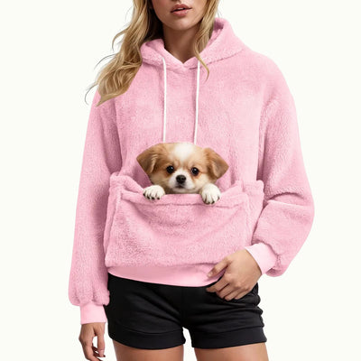 Plush Fleece Pet Pocket Hoodie - Womens Casual Loose Fit Pullover for Dog Owners