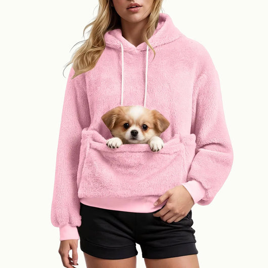 Plush Fleece Pet Pocket Hoodie - Womens Casual Loose Fit Pullover for Dog Owners