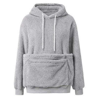 Plush Fleece Pet Pocket Hoodie - Womens Casual Loose Fit Pullover for Dog Owners
