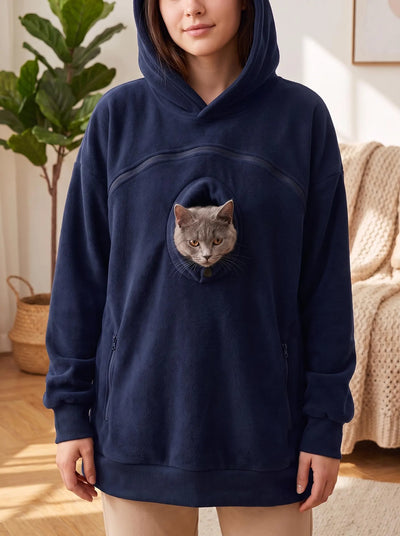 Pet Carrier Hoodie for Women, Cat Mum Fleece Hoodie, Small Dog &amp; Cat Pouch Sweatshirt, Cosy Winter Pet Lover Gift