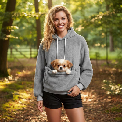 Plush Fleece Pet Pocket Hoodie - Womens Casual Loose Fit Pullover for Dog Owners