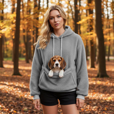 Plush Fleece Pet Pocket Hoodie - Womens Casual Loose Fit Pullover for Dog Owners