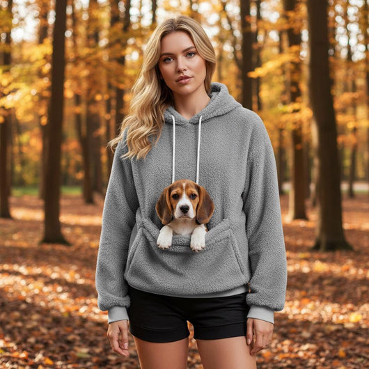 Plush Fleece Pet Pocket Hoodie - Womens Casual Loose Fit Pullover for Dog Owners