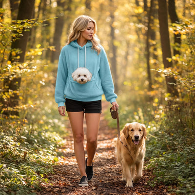 Plush Fleece Pet Pocket Hoodie - Womens Casual Loose Fit Pullover for Dog Owners