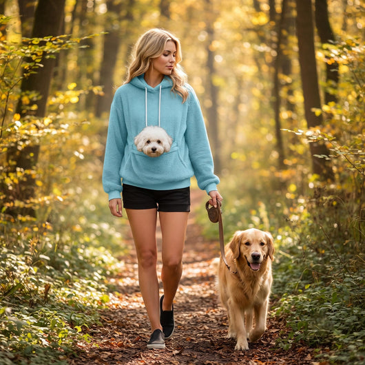 Plush Fleece Pet Pocket Hoodie - Womens Casual Loose Fit Pullover for Dog Owners
