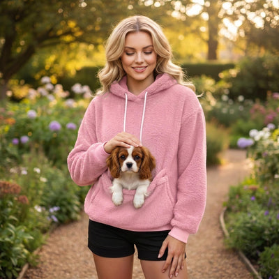 Plush Fleece Pet Pocket Hoodie - Womens Casual Loose Fit Pullover for Dog Owners