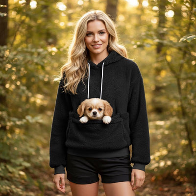 Plush Fleece Pet Pocket Hoodie - Womens Casual Loose Fit Pullover for Dog Owners