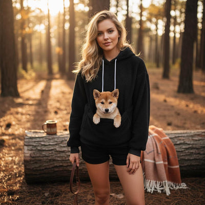 Plush Fleece Pet Pocket Hoodie - Womens Casual Loose Fit Pullover for Dog Owners