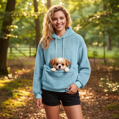 Plush Fleece Pet Pocket Hoodie - Womens Casual Loose Fit Pullover for Dog Owners