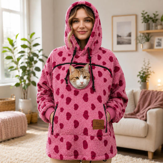 Pet Carrier Hoodie for Women, Cat Mum Fleece Hoodie, Small Dog &amp; Cat Pouch Sweatshirt, Cosy Winter Pet Lover Gift