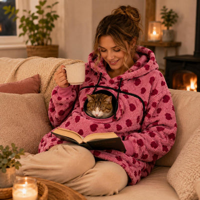 Pet Carrier Hoodie for Women, Cat Mum Fleece Hoodie, Small Dog &amp; Cat Pouch Sweatshirt, Cosy Winter Pet Lover Gift