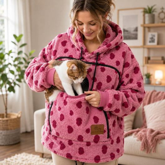 Pet Carrier Hoodie for Women, Cat Mum Fleece Hoodie, Small Dog &amp; Cat Pouch Sweatshirt, Cosy Winter Pet Lover Gift
