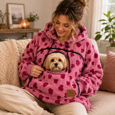 Pet Carrier Hoodie for Women, Cat Mum Fleece Hoodie, Small Dog &amp; Cat Pouch Sweatshirt, Cosy Winter Pet Lover Gift