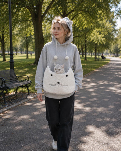 Cat Carrier Hoodie with Pet Pouch, Cozy Cat Mom Sweatshirt for Small Pets