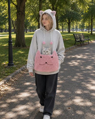 Cat Carrier Hoodie with Pet Pouch, Cozy Cat Mom Sweatshirt for Small Pets