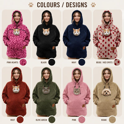 Pet Carrier Hoodie for Women, Cat Mum Fleece Hoodie, Small Dog &amp; Cat Pouch Sweatshirt, Cosy Winter Pet Lover Gift