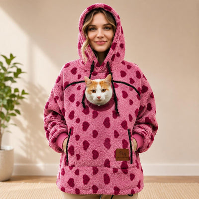 Pet Carrier Hoodie for Women, Cat Mum Fleece Hoodie, Small Dog &amp; Cat Pouch Sweatshirt, Cosy Winter Pet Lover Gift