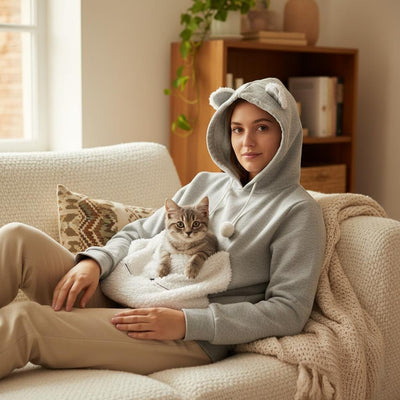 Cat Carrier Hoodie with Pet Pouch, Cozy Cat Mom Sweatshirt for Small Pets