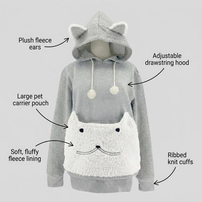 Cat Carrier Hoodie with Pet Pouch, Cozy Cat Mom Sweatshirt for Small Pets