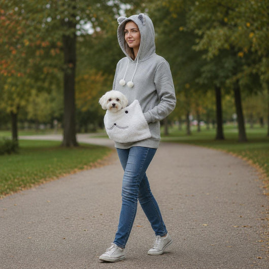 Cat Carrier Hoodie with Pet Pouch, Cozy Cat Mom Sweatshirt for Small Pets