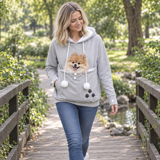 Pet Carrier Hoodie for Small Dogs &amp; Cats, Women's and Men's Fleece Kangaroo Pouch Sweatshirt, Hands Free Dog Sling, Cozy Winter Pullover, Pet Mom and Dad Gift