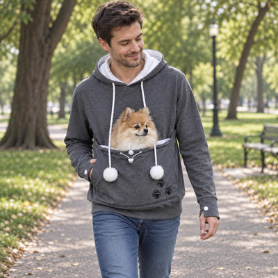 Pet Carrier Hoodie for Small Dogs &amp; Cats, Women's and Men's Fleece Kangaroo Pouch Sweatshirt, Hands Free Dog Sling, Cozy Winter Pullover, Pet Mom and Dad Gift
