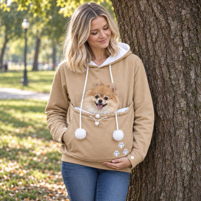 Pet Carrier Hoodie for Small Dogs &amp; Cats, Women's and Men's Fleece Kangaroo Pouch Sweatshirt, Hands Free Dog Sling, Cozy Winter Pullover, Pet Mom and Dad Gift